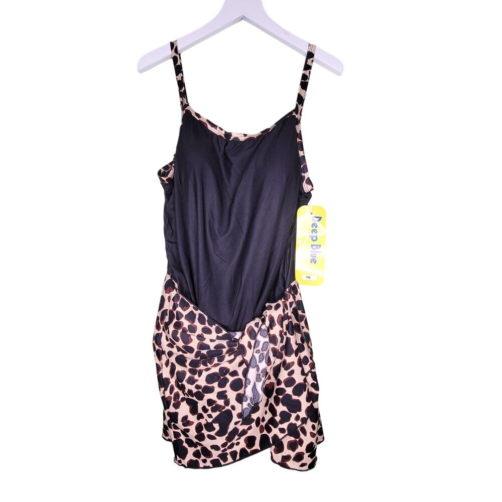 Animal Print‎ Swimsuit Wrap Skirt One Piece Black Tan Vacation Coastal Beach 16